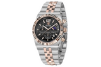 Benyar BY-5225M chronograph watch with black dial and two tone rose gold case, side angle