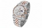 Benyar BY-5225M chronograph watch with silver dial and two tone rose gold case, side angle