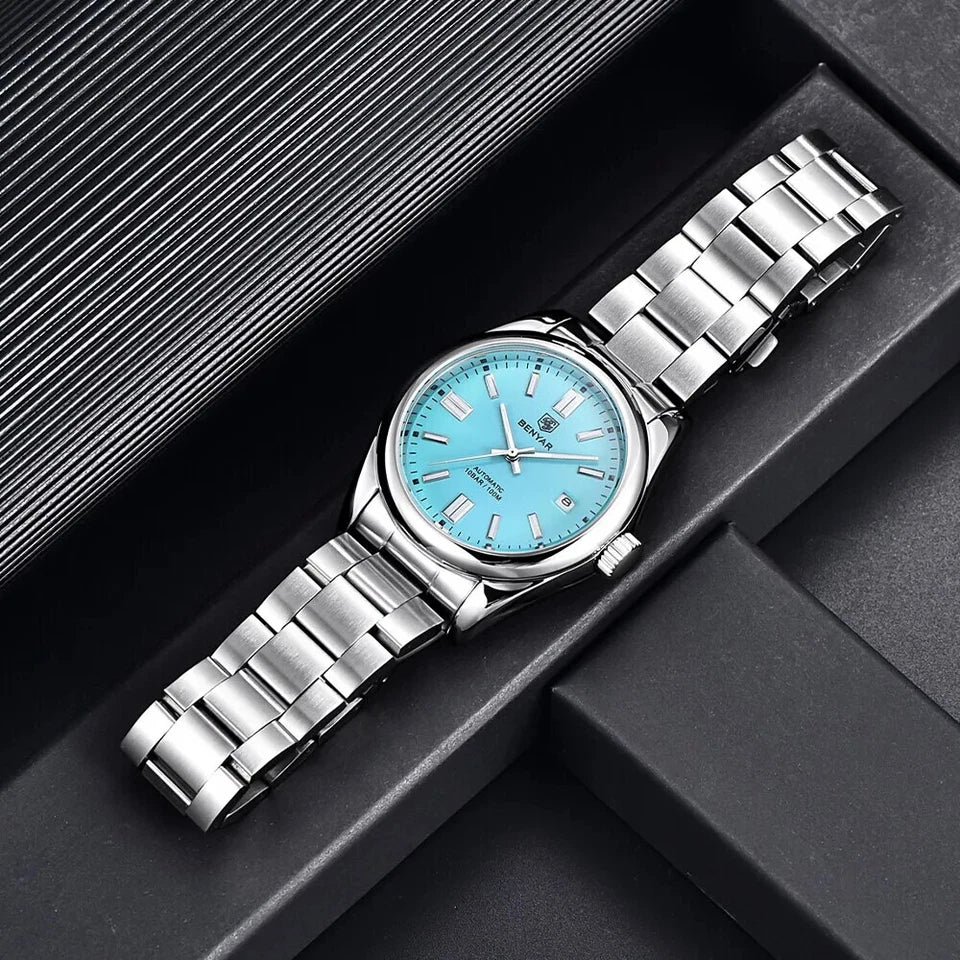 Benyar BY-5185 men's luxury automatic watch with blue dial in presentation box