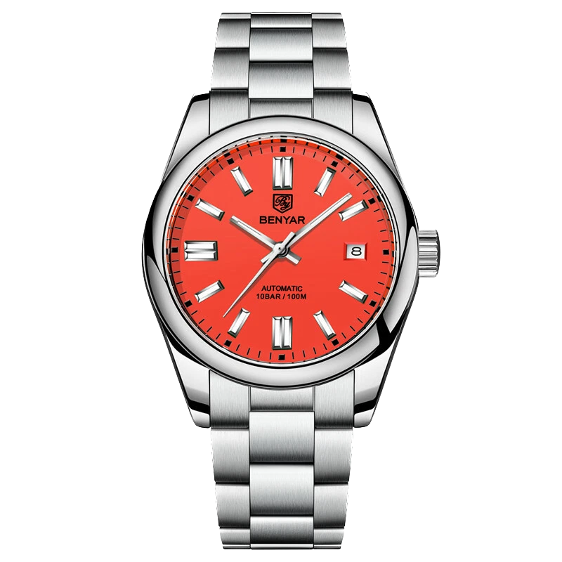 Benyar BY-5185 men's luxury automatic dive watch with red dial