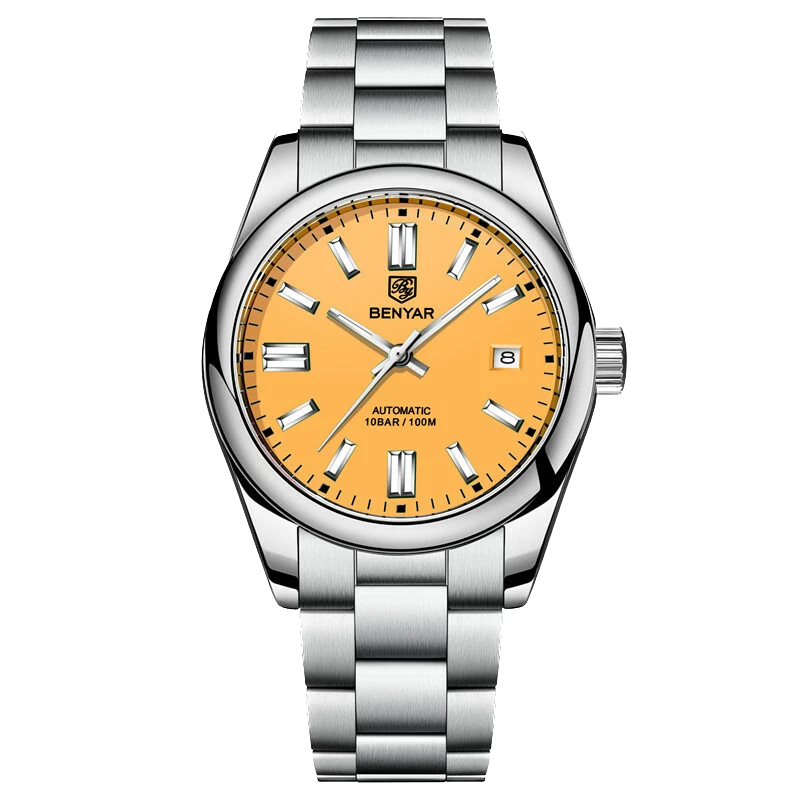 Benyar BY-5185 stainless steel automatic dive watch with yellow dial