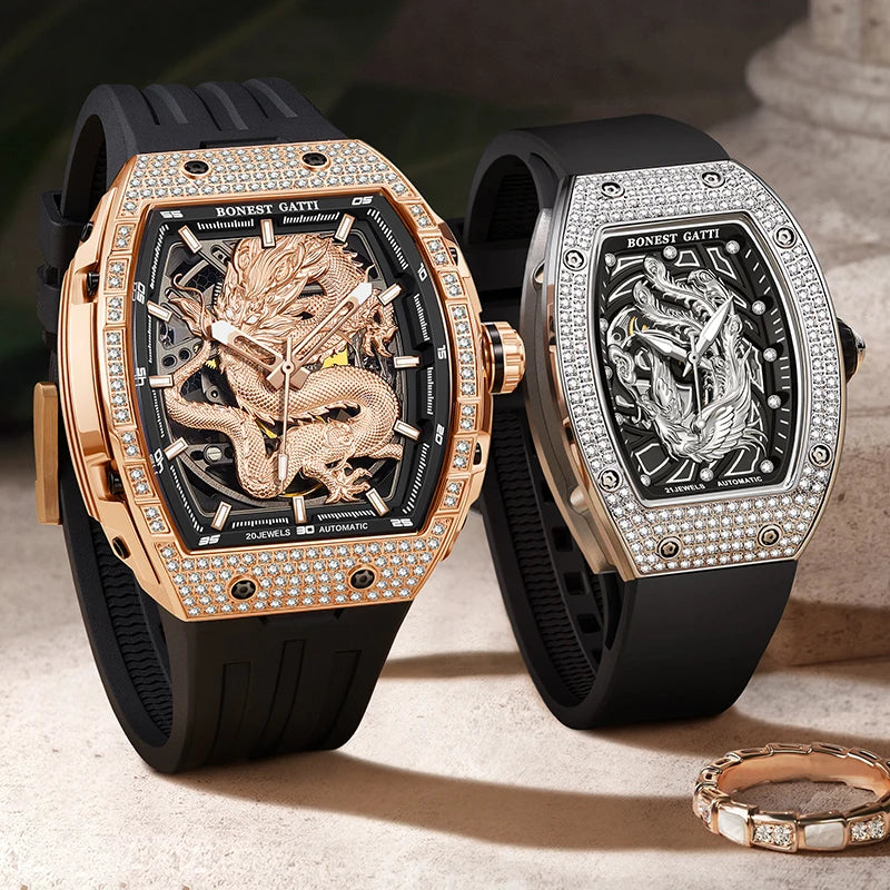 Bonest Gatti BG5605 mechanical tonneau skeleton watch, view 2 of 15