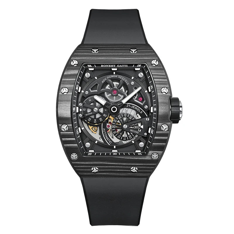 Bonest Gatti BG9004 automatic tonneau carbon watch, variant R2