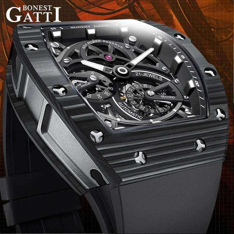 Bonest Gatti BG9004 automatic tonneau carbon watch, view 2 of 8