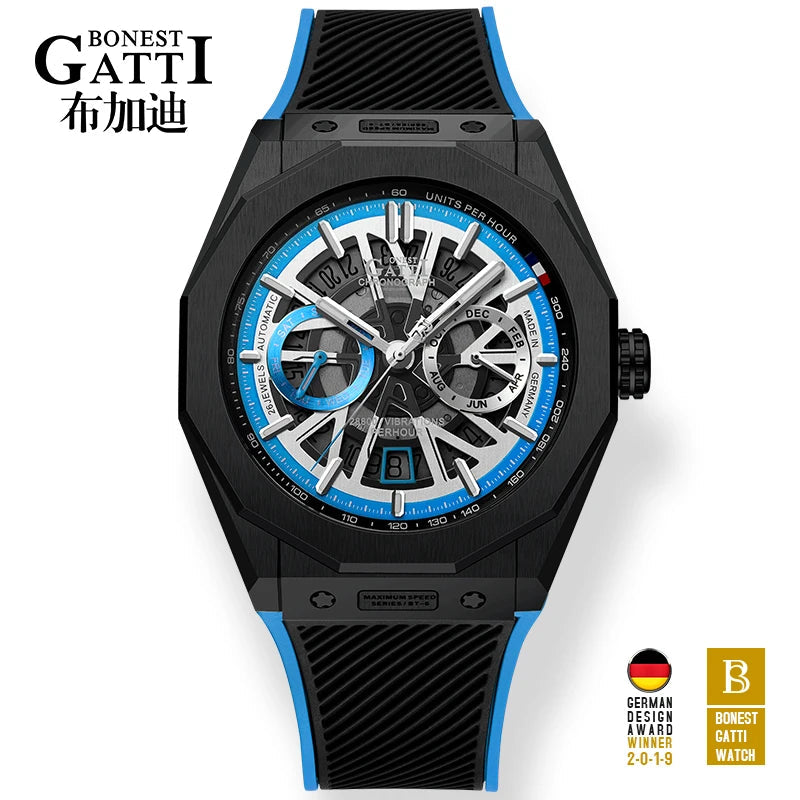 Bonest Gatti BG9601 automatic skeleton sapphire watch, variant A6