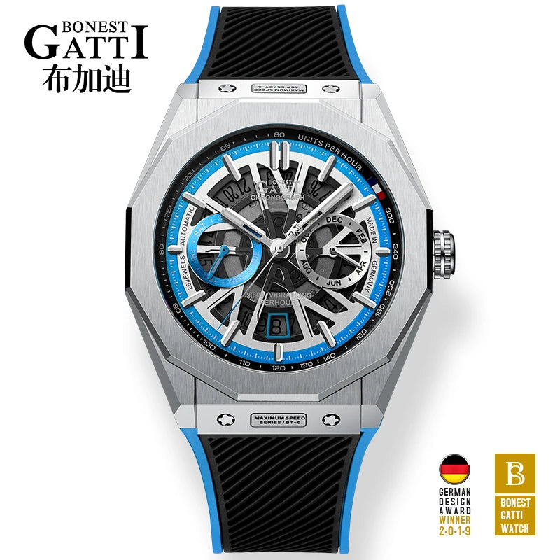 Bonest Gatti BG9601 automatic skeleton sapphire watch, variant A1