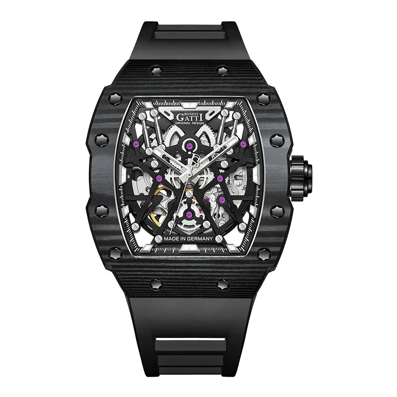 Bonest Gatti BG9906 automatic skeleton carbon watch, variant A3