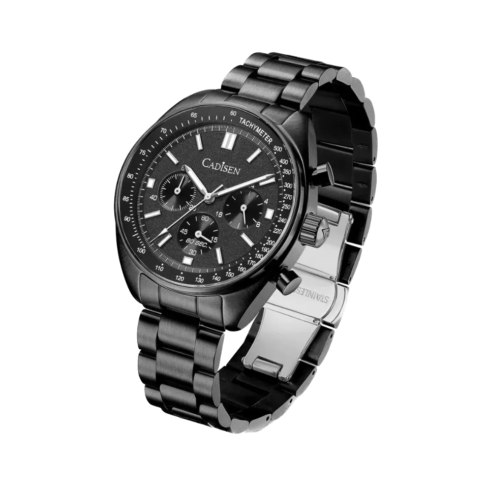 CADISEN C7063 Men's Chronograph Watch with black dial, detail view