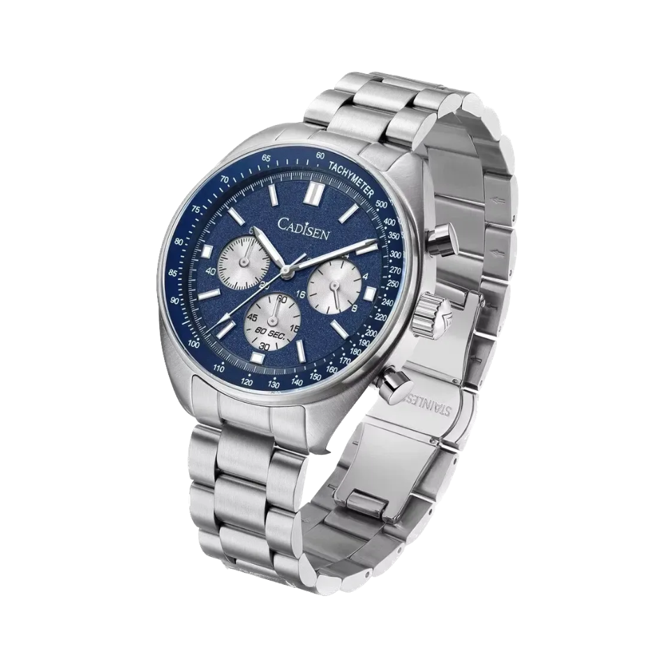 CADISEN C7063 Men's Chronograph Watch with blue dial, side view