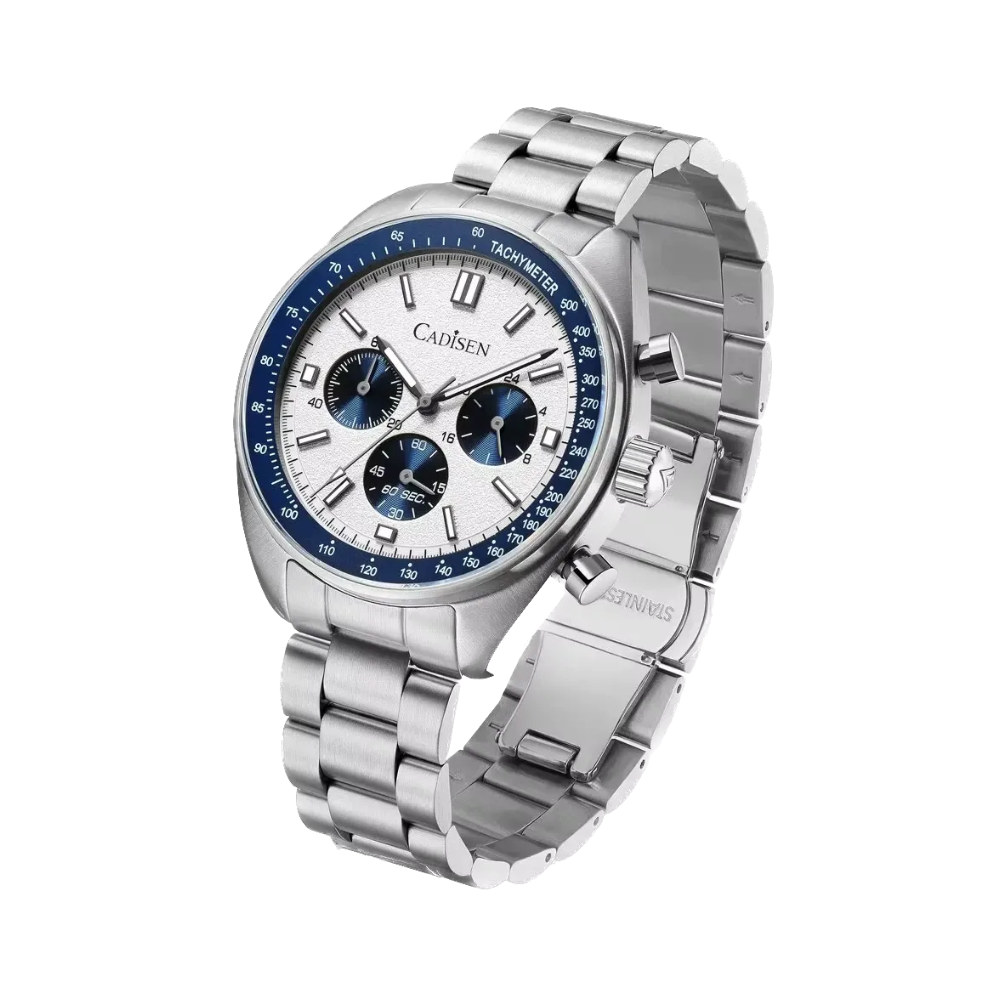 CADISEN C7063 Men's Chronograph Watch with white dial, angled view