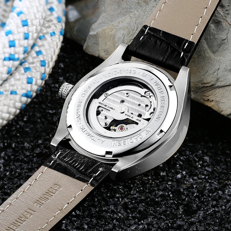 CADISEN C8102 Men's Automatic Skeleton Watch - Leather, side view