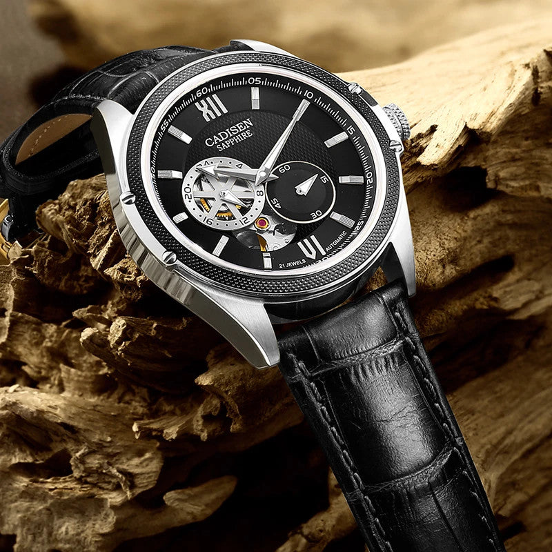 CADISEN C8102 Men's Automatic Skeleton Watch - Leather, detail view