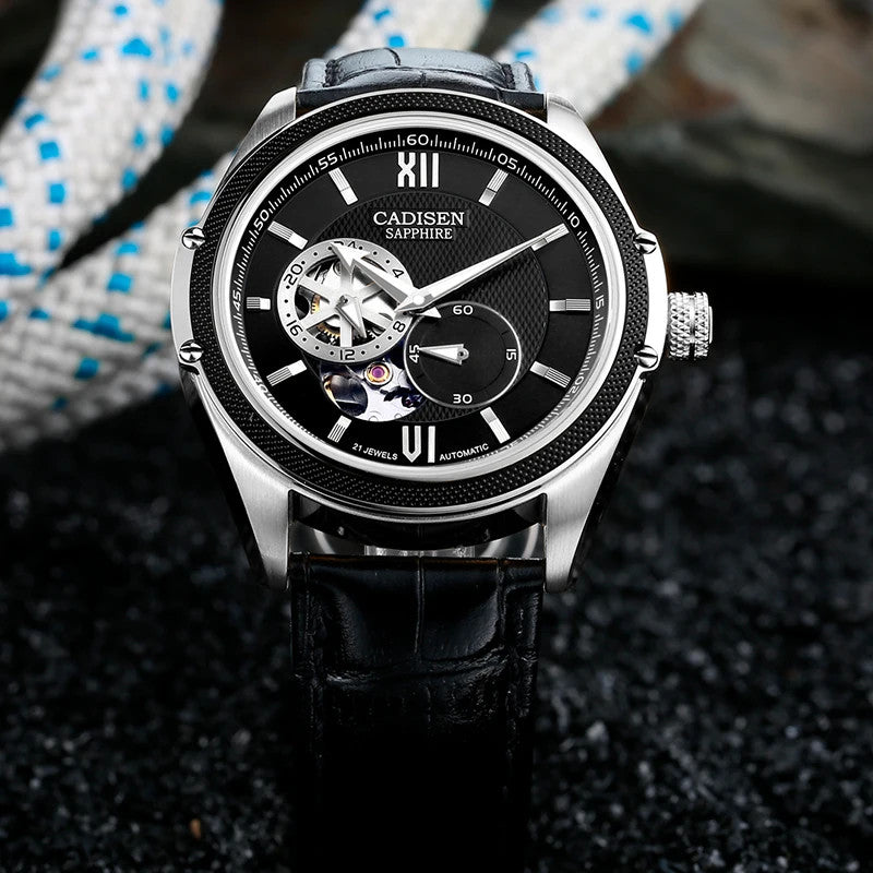 CADISEN C8102 Men's Automatic Skeleton Watch - Leather, caseback view