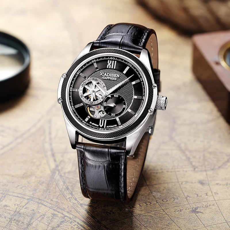 CADISEN C8102 Men's Automatic Skeleton Watch - Leather, clasp detail