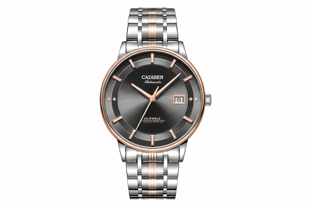 CADISEN C8175 Two-Tone Rose Gold and Steel Grey Dial Automatic Watch Front View