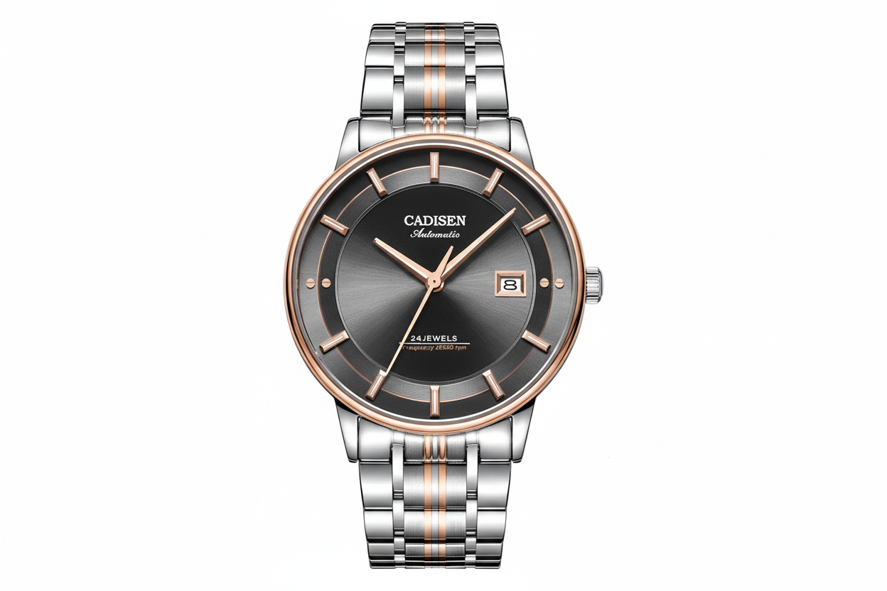 CADISEN C8175 Two-Tone Rose Gold and Steel Grey Dial Automatic Watch Front View