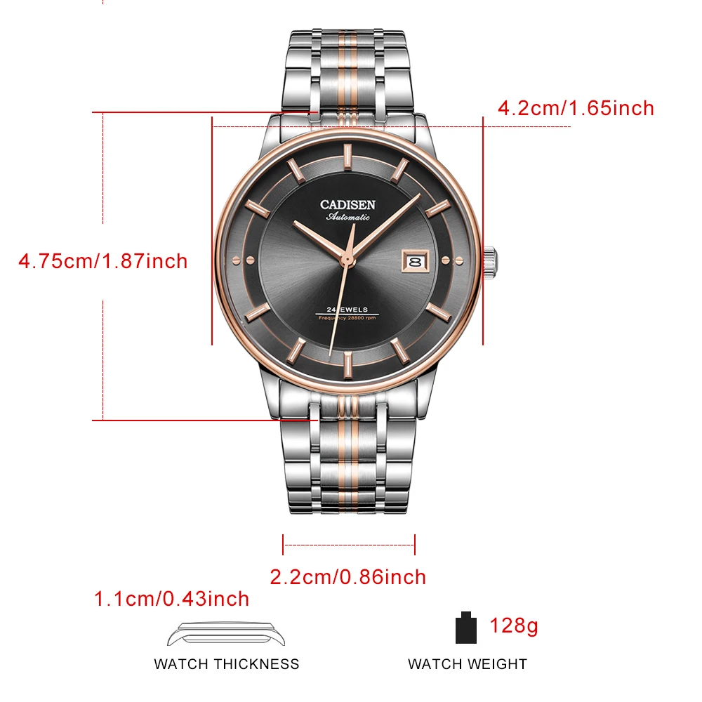 CADISEN C8175 Automatic Ultra-Thin Mechanical Watch, shown on wrist