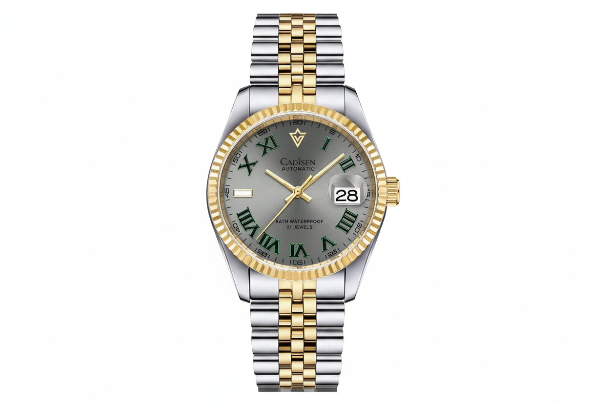 CADISEN C8211M 38MM Oyster Perpetual with gold dial, angled view