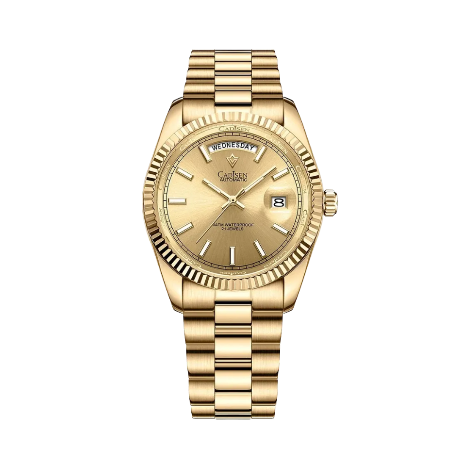 CADISEN C8214 DD40 Oyster Perpetual Menâ€™s Watch with gold dial, side view