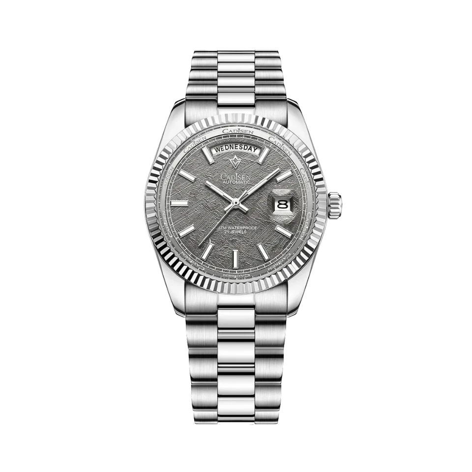 CADISEN C8214 DD40 Oyster Perpetual Menâ€™s Watch with gray dial, angled view