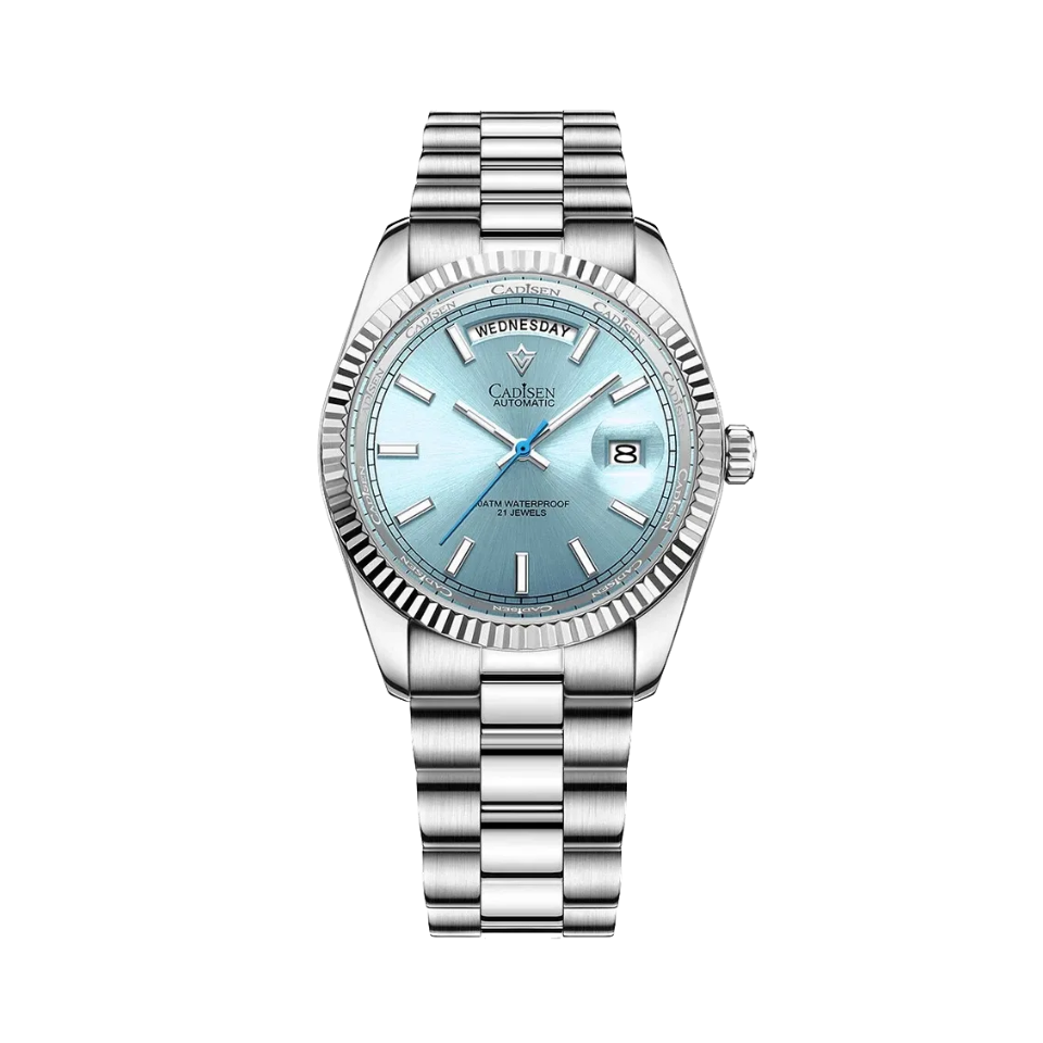 CADISEN C8214 DD40 Oyster Perpetual Menâ€™s Watch with white blue dial, detail view