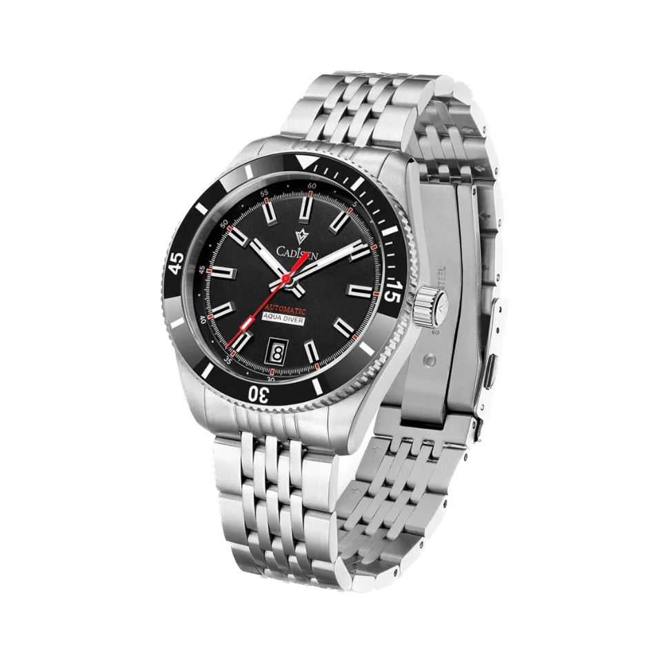 CADISEN C8237M Automatic NH35A with black dial, detail view
