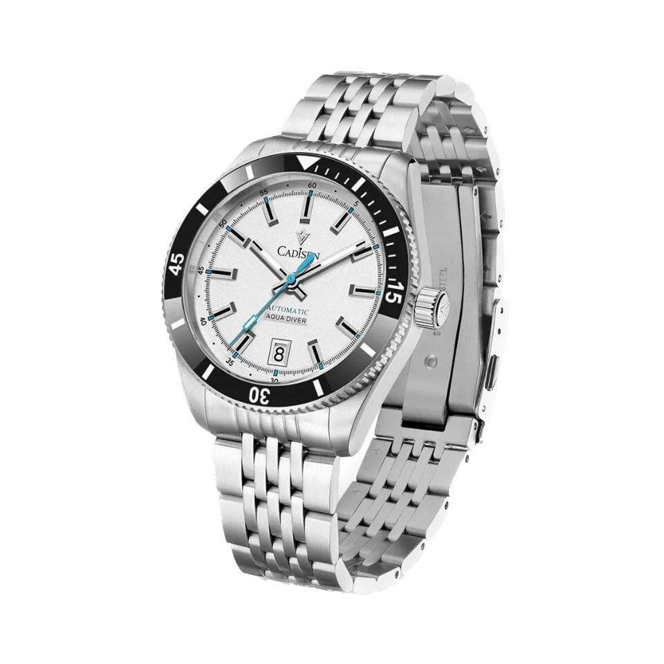 CADISEN C8237M Automatic NH35A with white dial, angled view