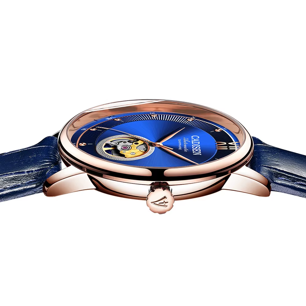 CADISEN 90S5 Automatic Watch 9.5Mm Ultra-Thin Dial 40MM Hollowed-Out - Leather, angled view