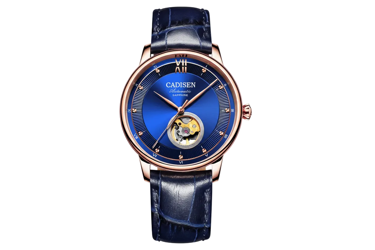 CADISEN 90S5 Automatic Watch 9.5Mm Ultra-Thin Dial 40MM Hollowed-Out - Leather with blue dial