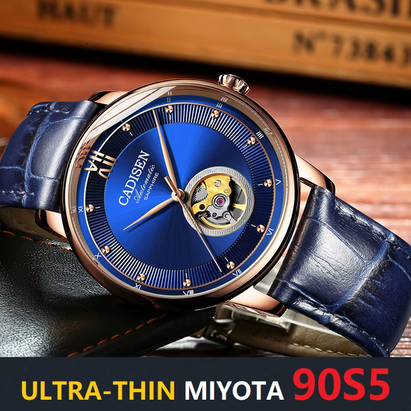 CADISEN 90S5 Automatic Watch 9.5Mm Ultra-Thin Dial 40MM Hollowed-Out - Leather, clasp detail