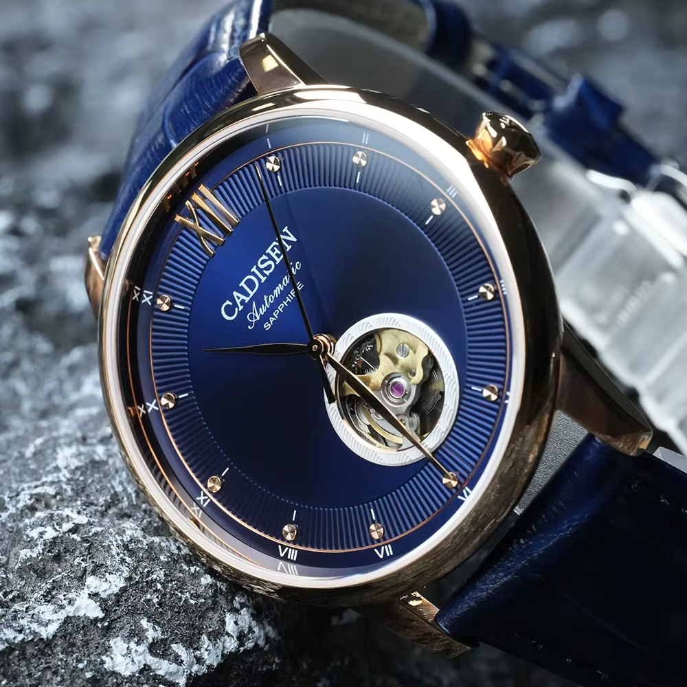 CADISEN 90S5 Automatic Watch 9.5Mm Ultra-Thin Dial 40MM Hollowed-Out - Leather, side view