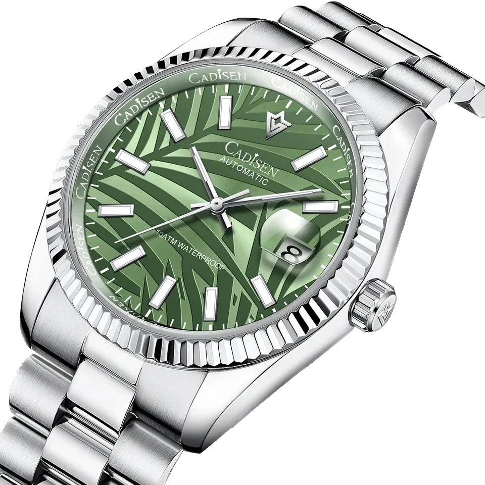 CADISEN C8198M Men Mechanical Watch Olive Green Palm Motif Dial "Presidential"-PrimeTimepiece