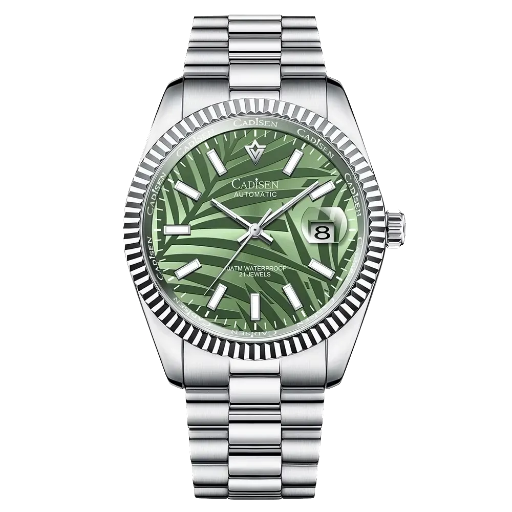 CADISEN C8198M Men Mechanical Watch Olive Green Palm Motif Dial "Presidential"-PrimeTimepiece