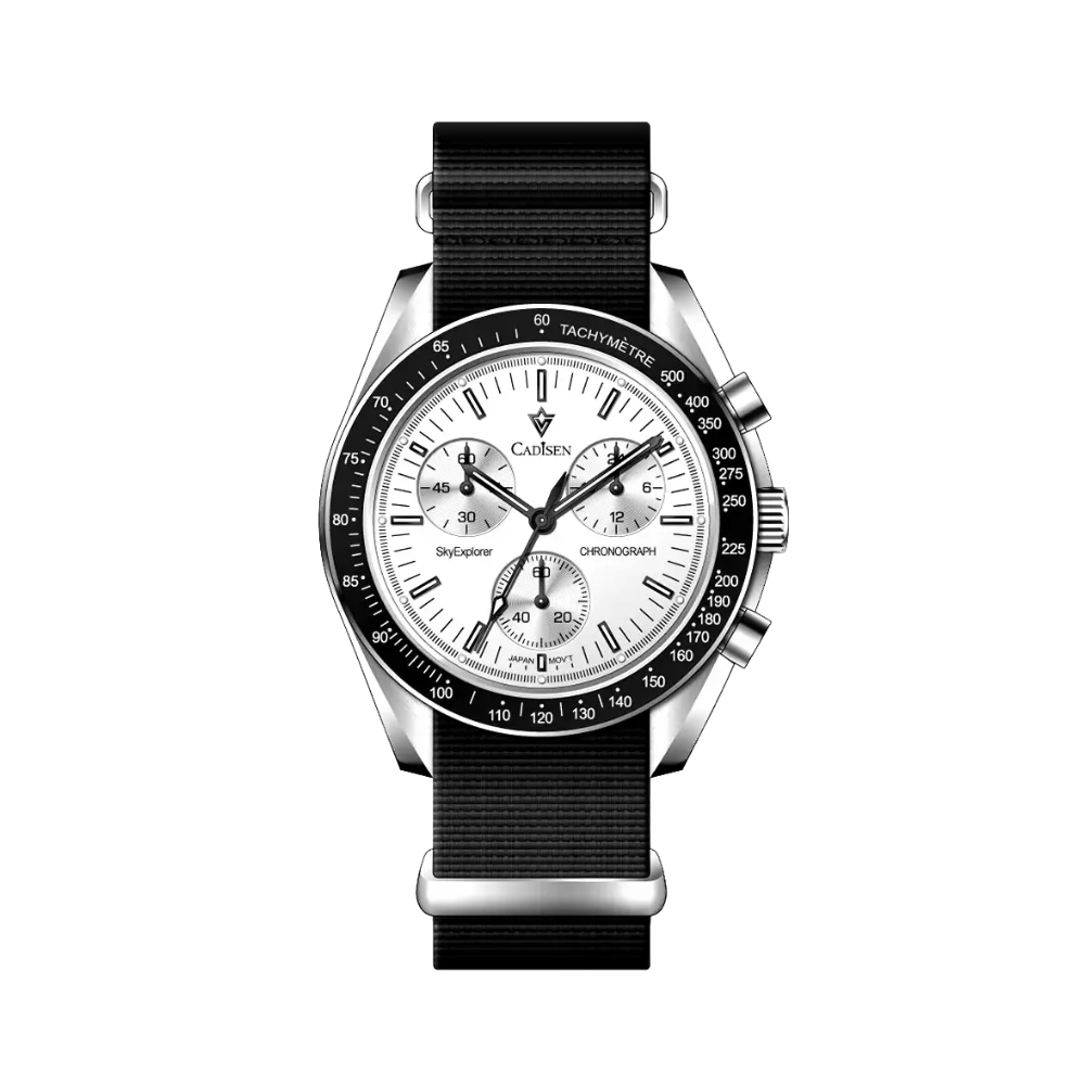 CADISEN C7064 VK68 Speed Chronograph Automatic with white dial, angled view