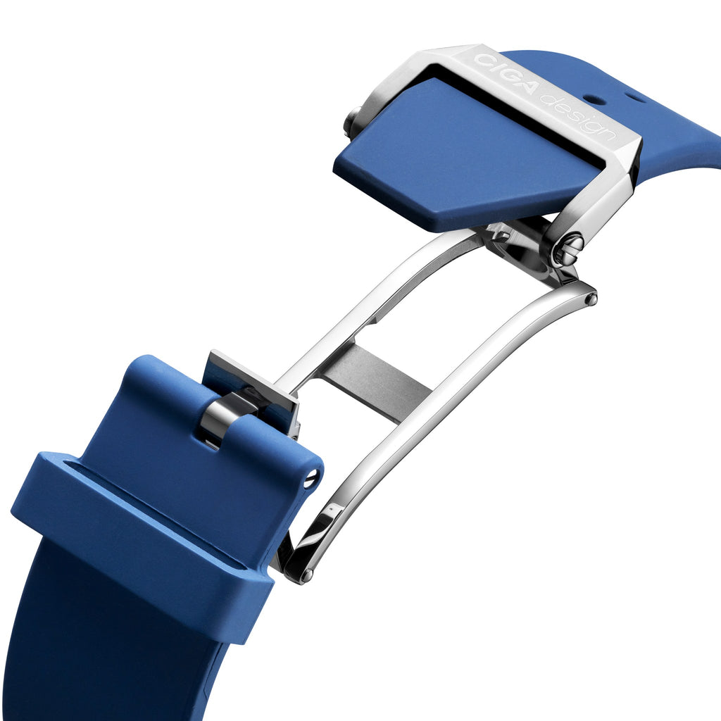 CIGA Design Blue Planet Atlantic Automatic Watch – folding clasp on the blue fluororubber strap
