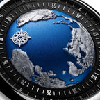 CIGA Design Blue Planet Atlantic Automatic Watch – macro of the engraved Atlantic dial with compass marker