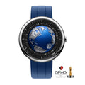 CIGA Design Blue Planet Atlantic Automatic Watch – stainless steel front view on blue fluororubber strap
