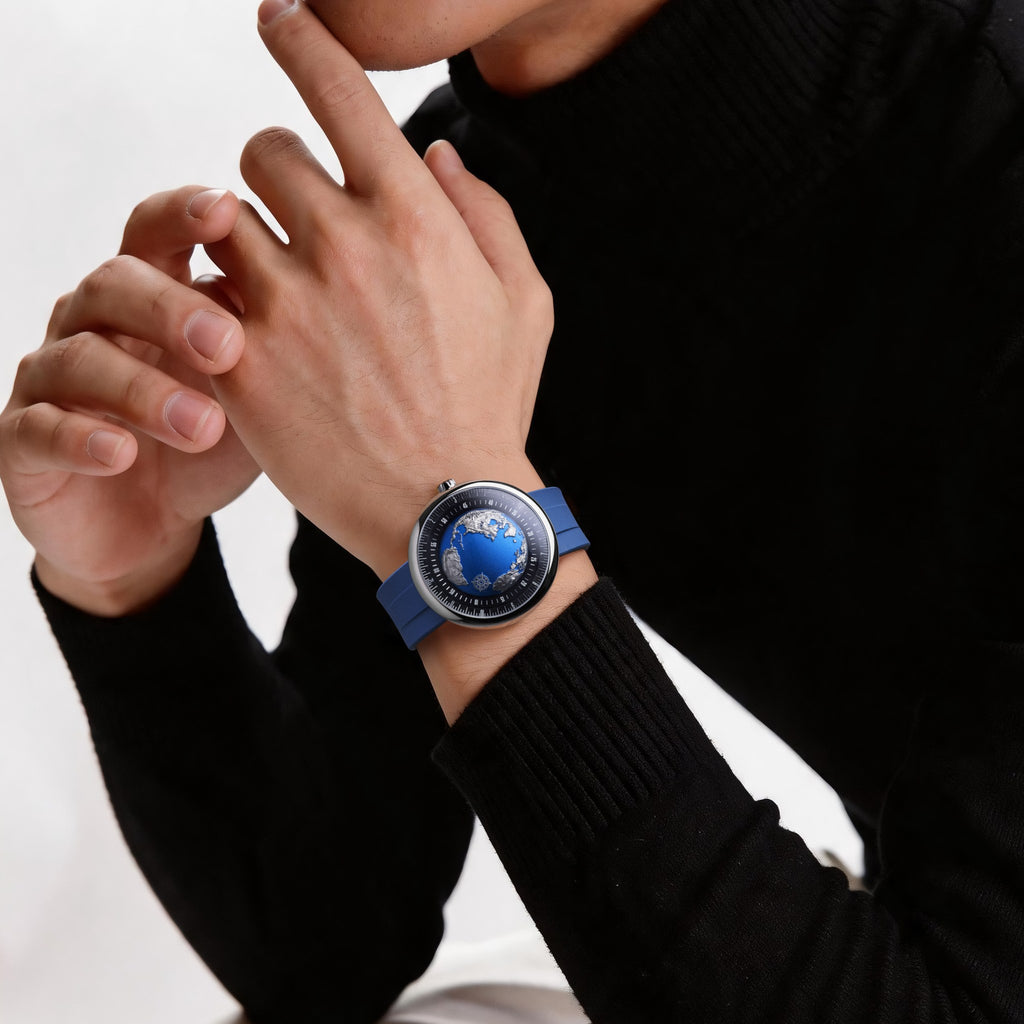CIGA Design Blue Planet Atlantic Automatic Watch – worn on the wrist, close-up