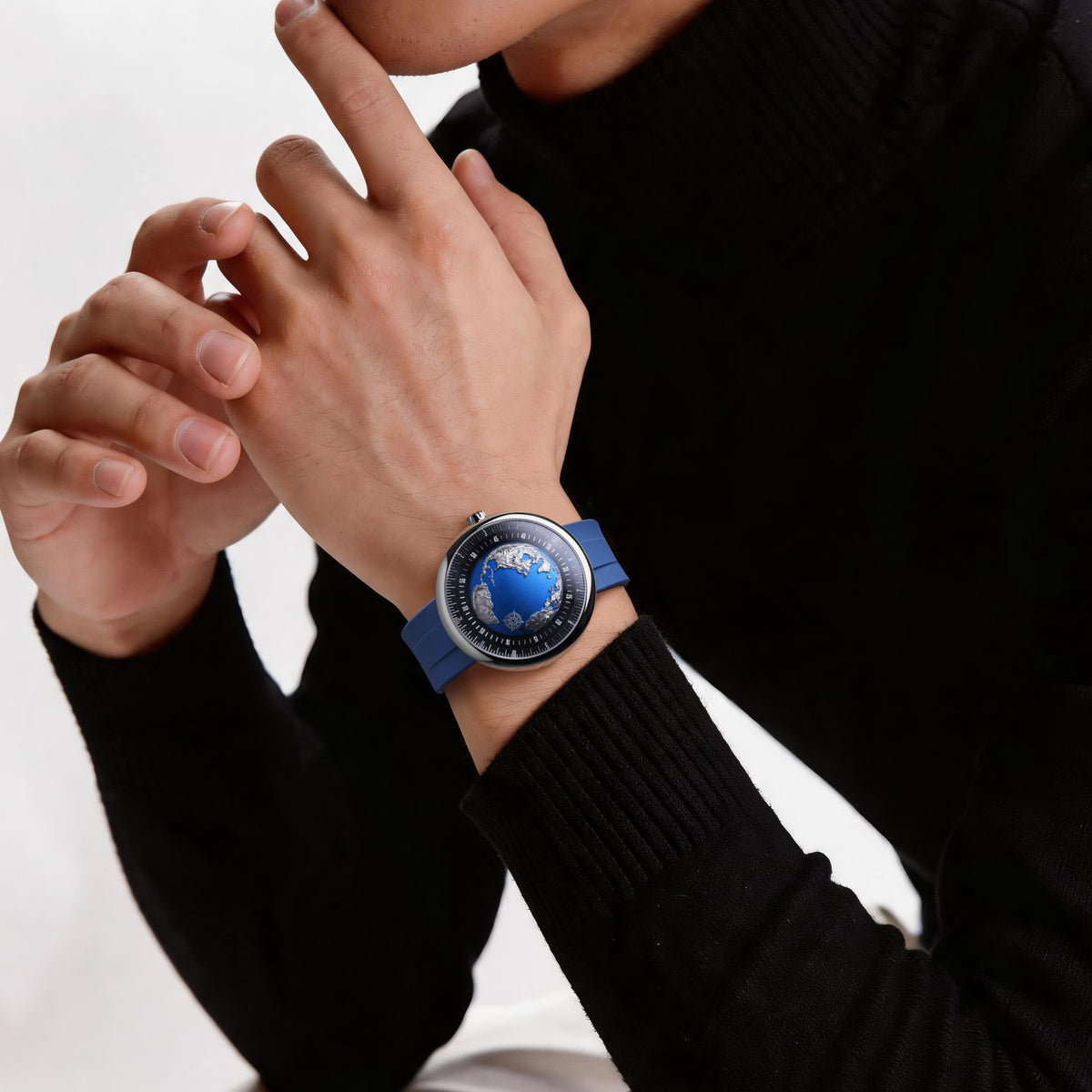 CIGA Design Blue Planet Atlantic Automatic Watch – worn on the wrist, close-up
