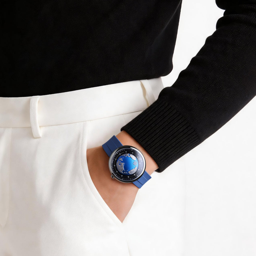 CIGA Design Blue Planet Atlantic Automatic Watch – worn on the wrist, hand in pocket