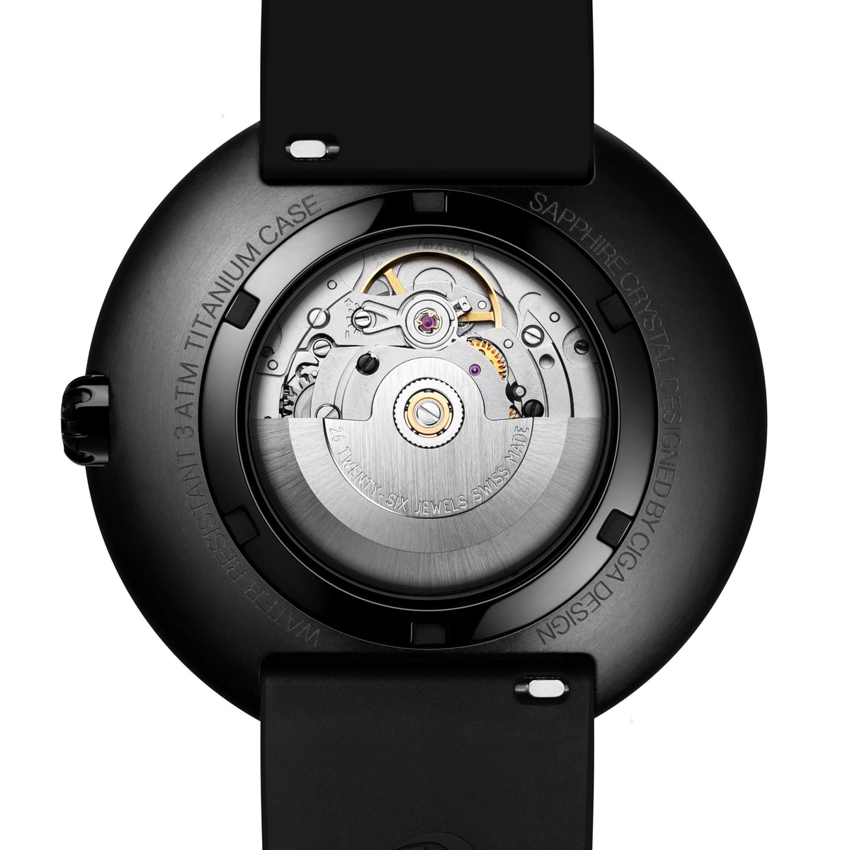 CIGA Design x Label Noir Blue Planet Black Star DLC Titanium Automatic Watch – caseback showing the automatic movement