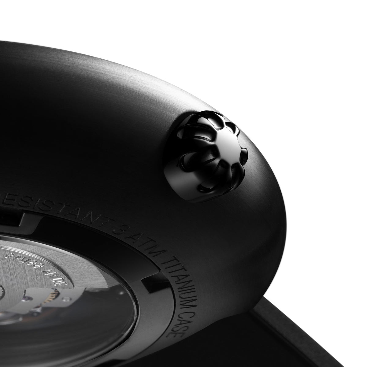 CIGA Design x Label Noir Blue Planet Black Star DLC Titanium Automatic Watch – DLC titanium case and crown close-up