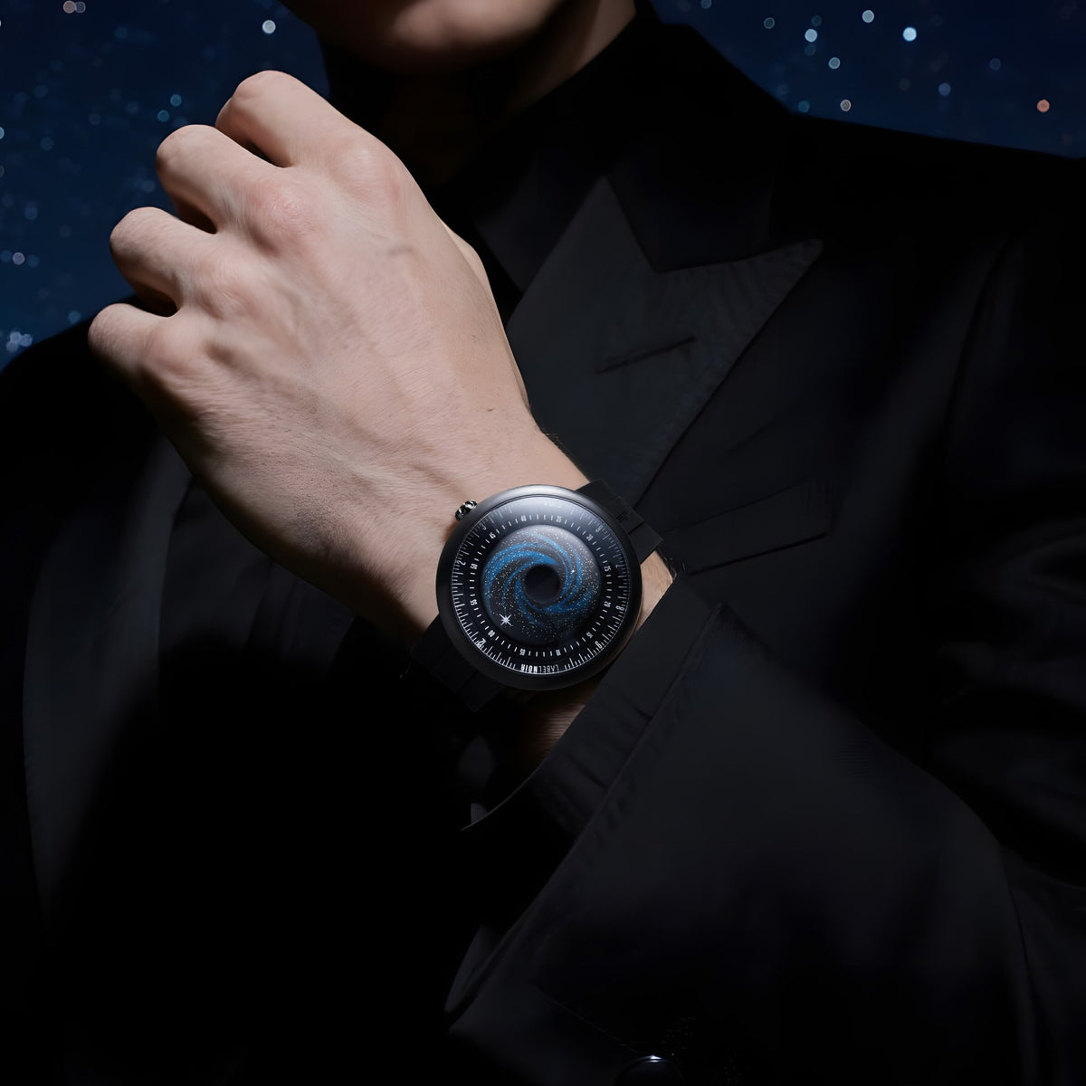 CIGA Design x Label Noir Blue Planet Black Star DLC Titanium Automatic Watch – worn on the wrist