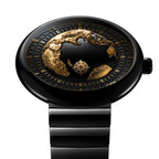 CIGA Design Blue Planet Gilded Age Black Ceramic Automatic Watch – front angle of the gilded Earth dial