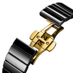 CIGA Design Blue Planet Gilded Age Black Ceramic Automatic Watch – gold-tone butterfly clasp on the ceramic bracelet