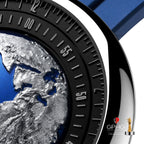 CIGA Design Blue Planet GPHG-Winning Automatic Watch – macro of the CNC-engraved Earth dial and minute ring