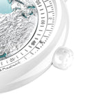 CIGA Design Blue Planet Ice Age White Ceramic Automatic Watch – crown and white ceramic case close-up