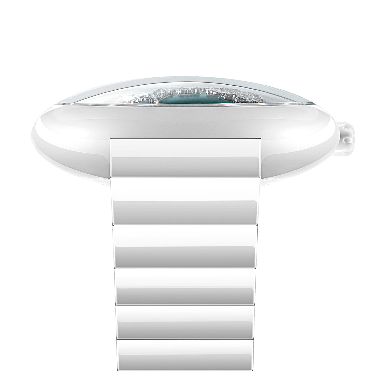 CIGA Design Blue Planet Ice Age White Ceramic Automatic Watch – side profile with domed sapphire crystal