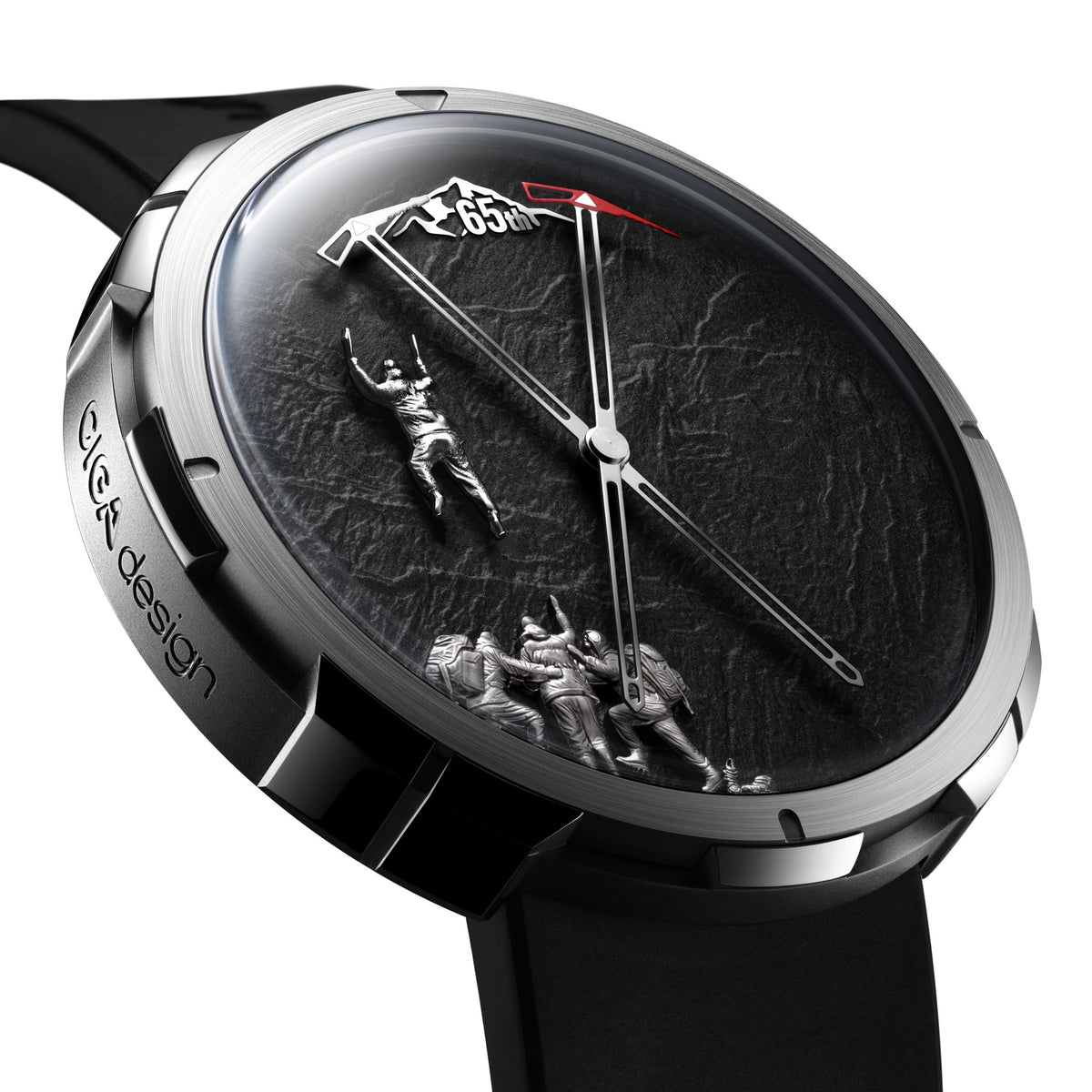 CIGA Design Everest China 65th Anniversary Automaton Titanium Watch – angled view of the automaton dial