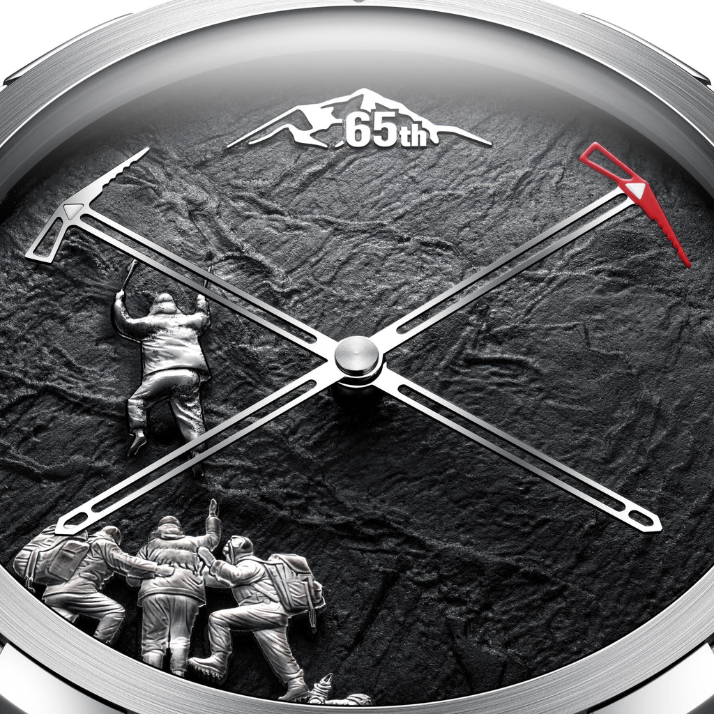 CIGA Design Everest China 65th Anniversary Automaton Titanium Watch – macro of the climbers and 65th anniversary relief
